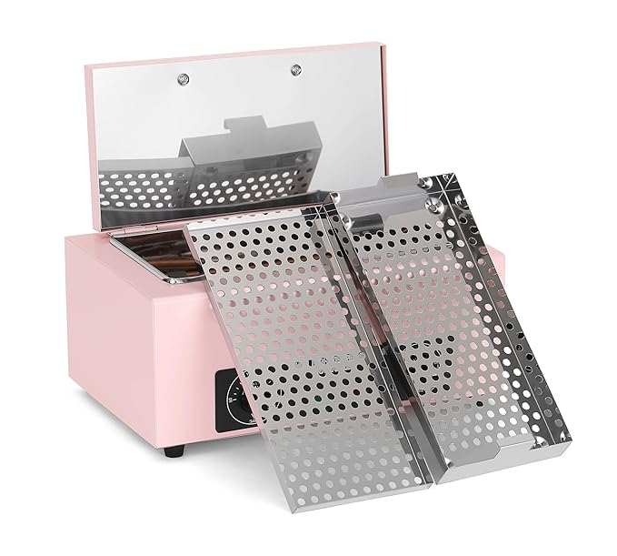 Professional Nail Tool Sterilizer Box, 2.2L Dry Heat Cleaning Cabinet with Temperature Control, Timer for Manicure Pedicure SPA Salon Barber Equipment (Pink)