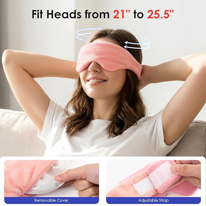Akakios Heated Eye Mask for Dry Eyes, Microwavable Moist Heat Eye Masks Warm Compress for Dark Circles and Puffiness, Relief Stye Treatment, with Washable Cover(Pink)