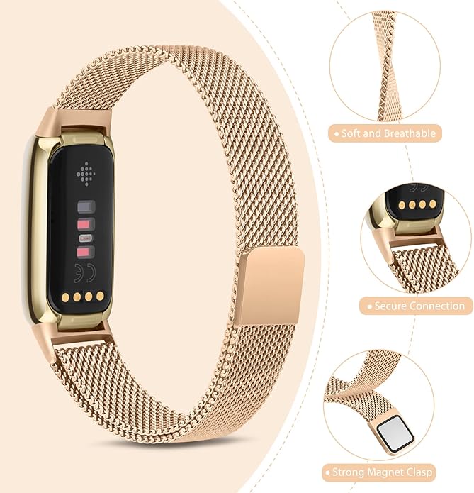 Oumida Mesh Metal Band Compatible with Fitbit Luxe Band, Stainless Steel Adjustable Loop Strap Women Men Replacement Bands for Luxe Health &-Fitness-Tracker