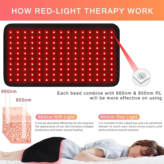 Red Light Therapy for Body, 19.8" x 12" Infrared Light Therapy Pad XL Large Red Infrared Heating Therapy Wrap Pad Belt for Back Shoulder Leg Relief Home Office Use, Ideal Gift