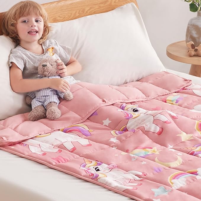 anfie Weighted Blanket Kids Cooling Blanket for Sleeping(36''*48 3lbs),Throw Size Breathable Blanket with Premium Glass Bead(Pink Unicorn)