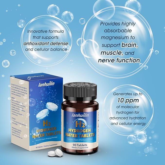 Hydrogen Water Tablets 150mg Magnesium – 10 PPM Molecular Hydrogen Tablets for Drinking Water, Supports Healthy Aging, Cellular Energy, Recovery & Brain Health – GMO-Free & Gluten-Free, 90 Tablets