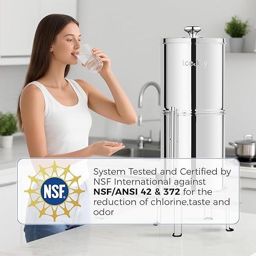 IceJoy Ultra-Filtration Gravity Water Filter System, Stainless Steel Countertop Purifier, NSF/ANSI 42 Certified, 2.25G Carbon Block