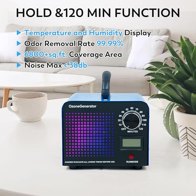 Ozone Machine Generator 128,000 Mg/H Ozone Odor Eliminator Odor Removal Air Purifier Ionizer for Rooms, Smoke
