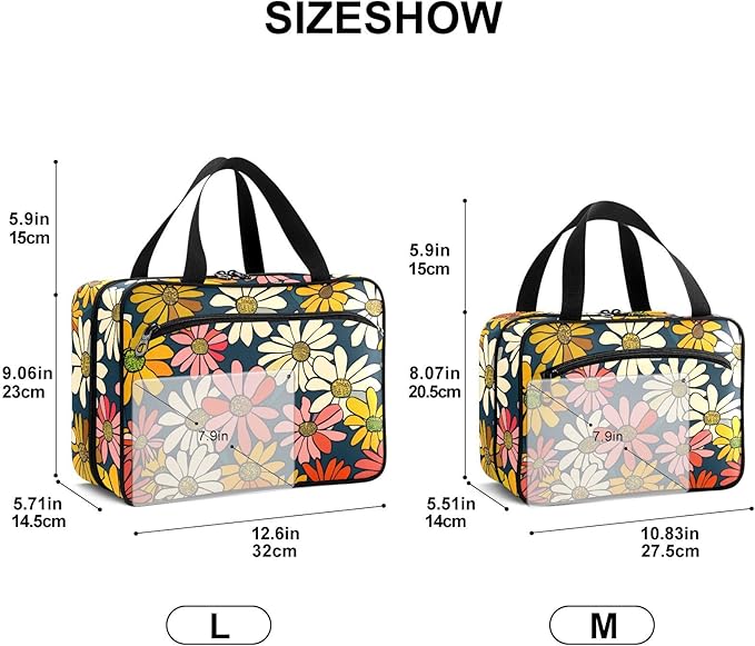Fustylead Vibrant Vintage Groovy Daisy Flowers Travel Medicine Organizer Bag Home Storage First Aid Kit Large Pill Case with Zipper for Pill Bottle, Vitamins, and Medical Supplies
