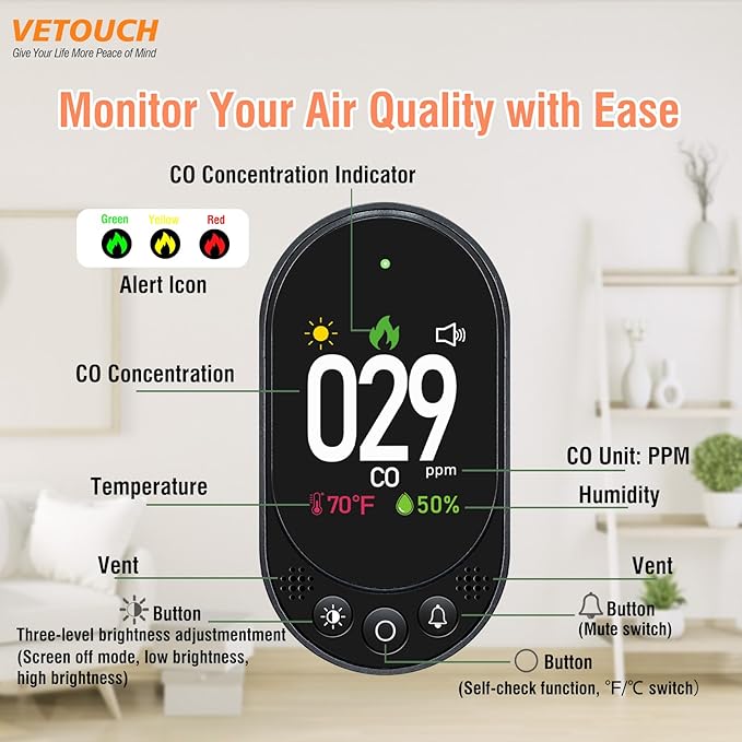 Carbon Monoxide Detector Plug in, Portable Carbon Monoxide Detector, Simultaneously Checks Temperature/Humidity,Clear LCD Display,for Home Kitchen RV Travel CO Detector