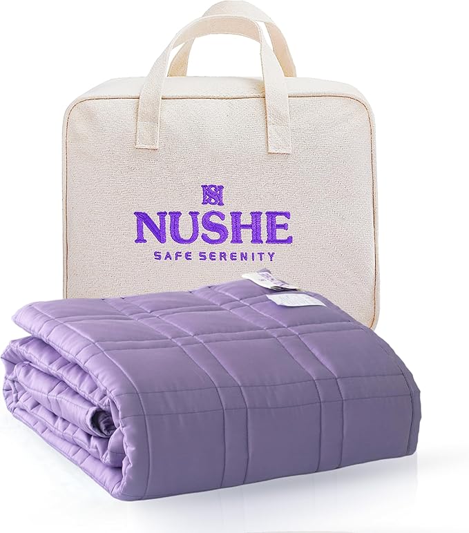 Weighted Blanket for Adults (15 lbs, 48”x72”,Purple) Twin Size. 100% 300TC Viscose, Derived from Bamboo-Premium 7 Layer Cooling Weighted Blankets. Breathable Blanket with travel bag & Machine Washable