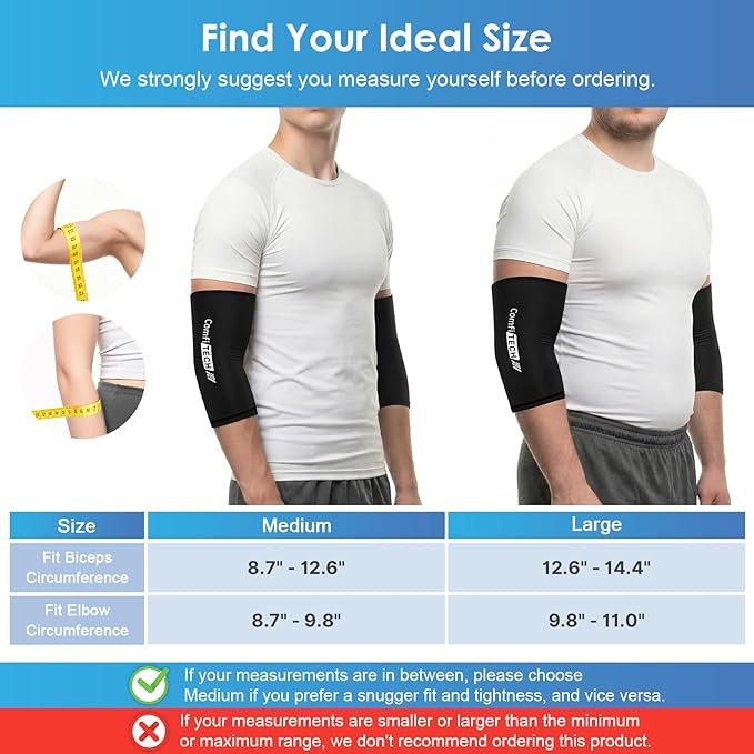 Comfitech 2 Pack Tennis Elbow Ice Pack Wraps, Golfers Arm Brace Flexible Reusable Gel Cold Compression Sleeve for Forearm & Calf Discomfort, Muscle Relaxation, Pitchers, Arthritis, Large