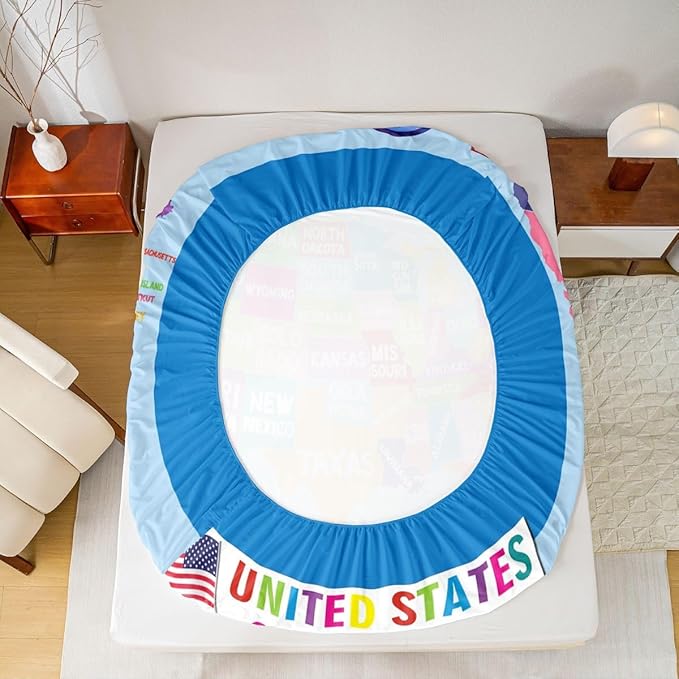 Geography USA Map Bed Sheet Set Twin Size, Educational Map Fitted Sheet for Kids World Geography Bedding Set Learning Educational Bed Cover Bed Set 2Pcs (No Flat Sheet)