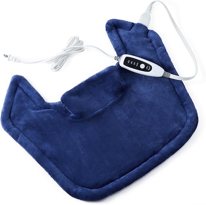 Heating Pad for Neck and Shoulders and Back, Weighted Electric Heat Pads for Pain Relief, 4 Heat Settings, Timers 2h Auto Off, Birthday Gifts for Women Men Mom Dad, Navy Blue