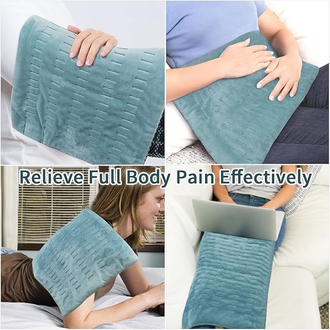 Jade Stone Heating Pad - Weighted Heating Pad for Back Pain, Muscle, Arthritis Relief, Dry& Moist Heat Therapy with 1-24H Auto-Off (8Timer),12 Heat Levels, Hot Heated Pad-Sea Glass (12 * 24)
