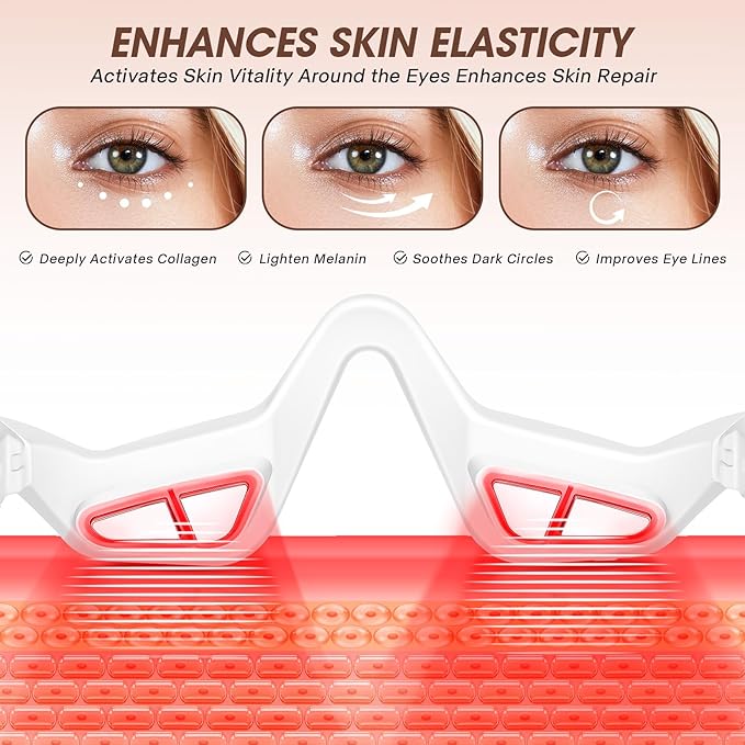Under Eye Red Light Therapy Massager Glasses, Eye Massager with 2 Modes,Eye Massager for Eye Bags Dark Circles Puffiness Wrinkles Fine Lines