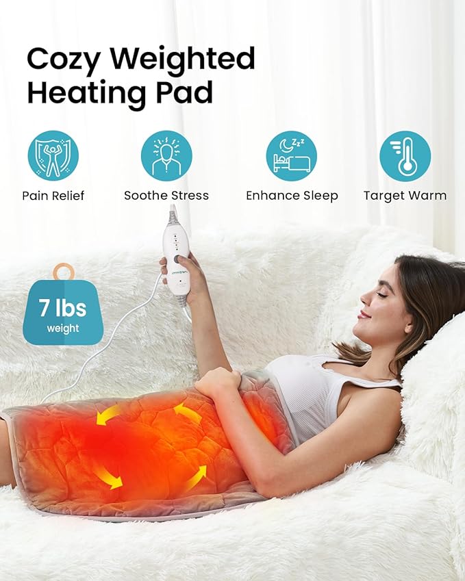 immtree Weighted Heating Pad for Period Cramps, 7lbs XXXL Size(29x24) with Fast Heat Technology, Heated Blankets for Adults, Deeper Pain Relief for Back, Shoulder and Knee