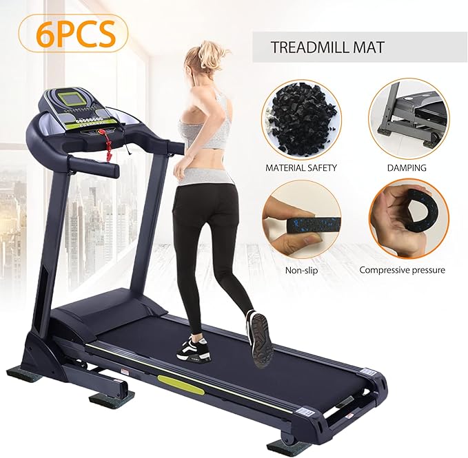 Treadmill Mat Pads - 6 PCS Shock Absorbing Rubber Pads for Treadmill and Fitness Equipment - Heavy Duty Floor Protector for Home Gym - Non-Slip Stability for Hardwood Floors - 3.94"x3.94"x0.5"