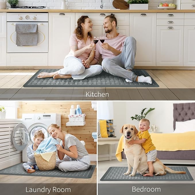 UKISS Kitchen Rugs ，Waterproof Kitchen Mats ，Cushioned Anti Fatigue Kitchen Mat for Floor, Non-Slip Comfort Foam Standing Mat for Kitchen, Floor Home, Office, Sink, Laundry (Grey, 17.3"x39")