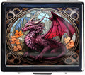 7 Days Chromed Shiny Silver Pill Organizer with Mirror Inside Has 8 Separate Compartments Rectangle 7 Days Pill Box Pill Case (Dragon Stained Glass)