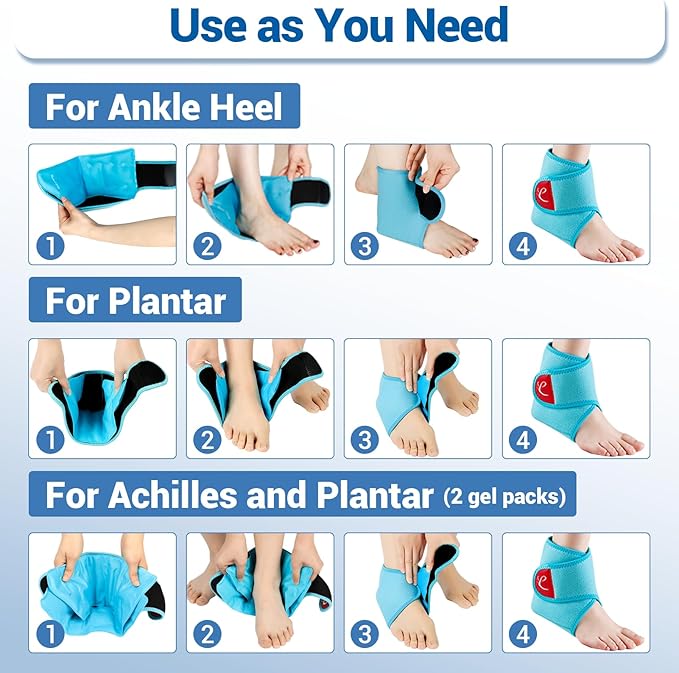 Comfytemp Ankle Ice Pack Wrap Brace for Swelling, Foot Pain Relief, 2 Gel Packs for Injuries Reusable, Hot Cold Compress Therapy for Plantar Fasciitis, Heel Spur, Achilles Tendonitis