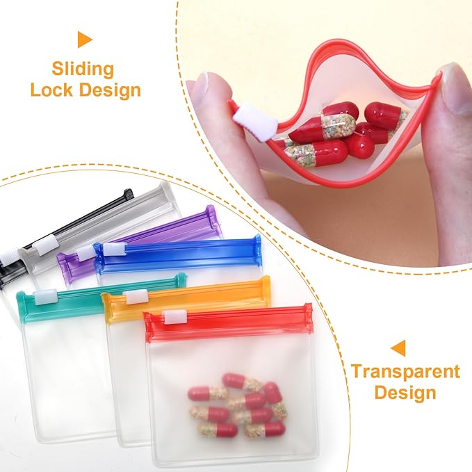 35+2 Pcs Pill Pouch Bags Zippered Pill Pouch Set with 2 Sheets Label, 7 Colors Pill Pouches for Medicine Travel Reusable Small Plastic Pill Bags for Travel/Home Daily use