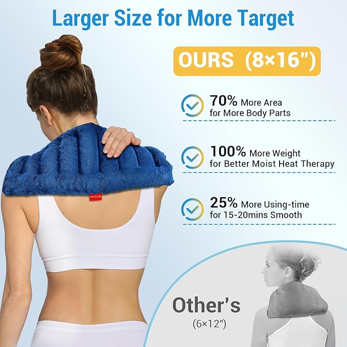Comfytemp Microwave Heating Pad for Pain Relief, 8"x16" 2.18LB Hot Pack Moist Heat Relief for Neck Shoulder, Cramps, Muscle Ache, Warm Compress Relaxation Items for Women Men Seniors