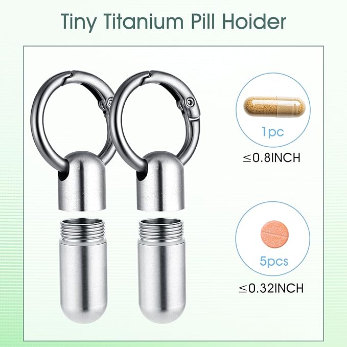 2 PCS Small Pill Case Micro Keychain Pill Holder Portable Waterproof Container Tiny Pocket Medicine Organizer with Keyring for Travel Purse Pocket Handbag Outdoor