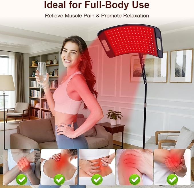 Red Light Therapy for Body and Face, Red Light Panel with 660nm & 850nm LEDs, Infrared Light Therapy Lamp with Adjustable Stand, Red Light-Therapy at Home with Eyes Protection Goggles