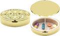 Set of 2 Oval-Shaped Pocket Purse Pill Box & Organizer with Dual Compartments (Gold Texture)