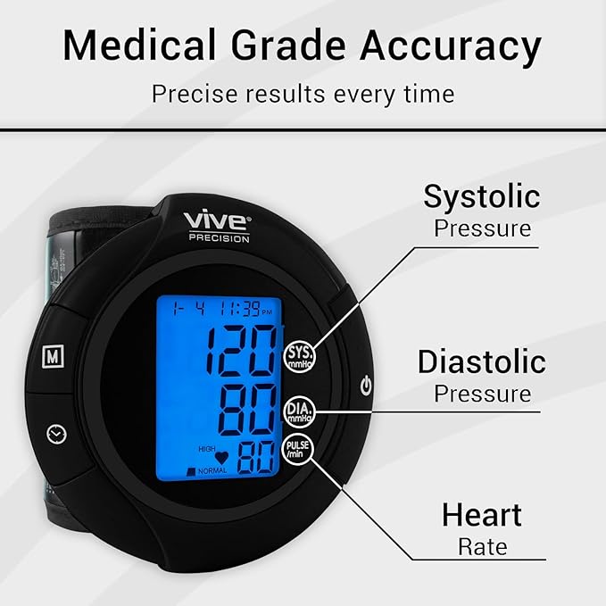 Vive Precision Smart Wrist Blood Pressure Monitor - Digital Automatic Accurate BP Cuff Machine for Irregular Heartbeat & Heart Rate Detection at Home - Portable Wireless Display for Adults, Pregnancy