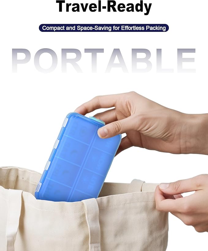 Pill Organizer Travel Medicine Organizer - Weekly Pill Organizer with 2 Extra Compartments, Clear Printed Labels, AM PM Pill Dispenser