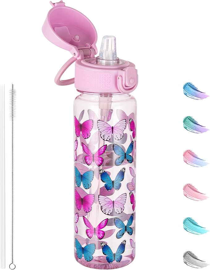 GOPPUS 17oz Kids Water Bottle for School -Straw, Leak-Proof Tritan Sports Bottle Time Marker Reusable for Girls Boys