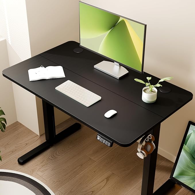 ERGOMAKER Electric Standing Desk, 39.4" x 23.6" Height Adjustable Sit Stand Desk with Splice Board for Home Office, Computer Desk Memory Preset (Black Frame, Black Desktop)