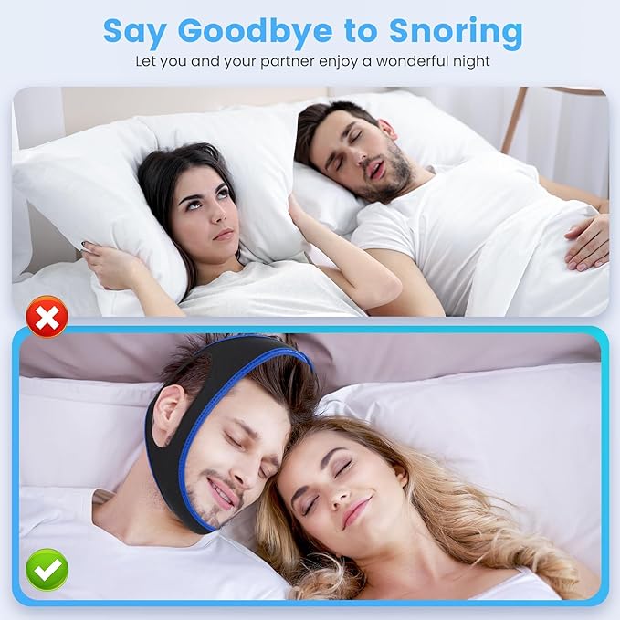Snoring Chin Strap Comfortable Universal Snoring Devices Adjustable Effective Stop Snoring Sleep Snore Reducing Aid for Women and Men (Blue)