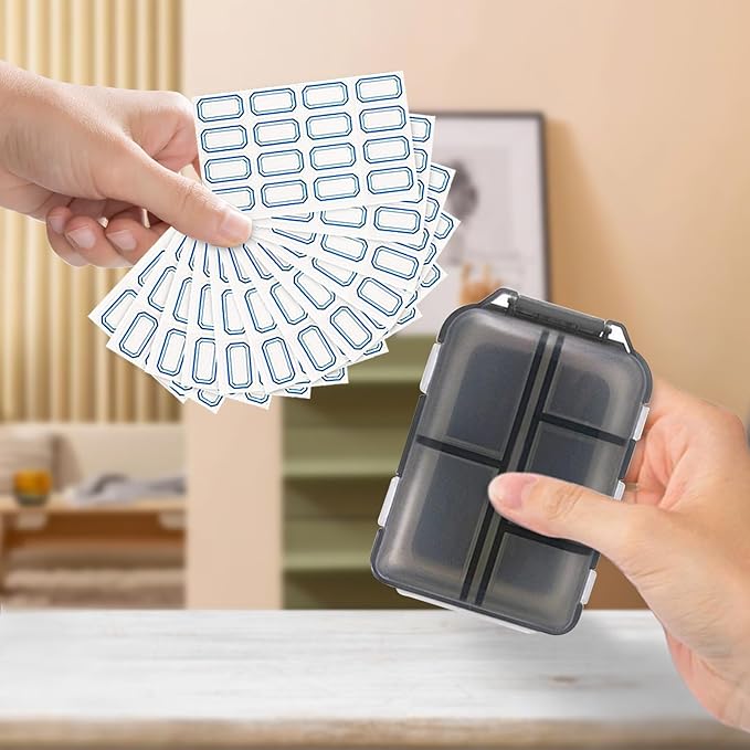INVODA 12PCS 10-Compartment Pill Organizer BPA-Free Travel Pill Case with Daily Labels Portable Medicine Box for Vitamins, Supplements & Jewelry