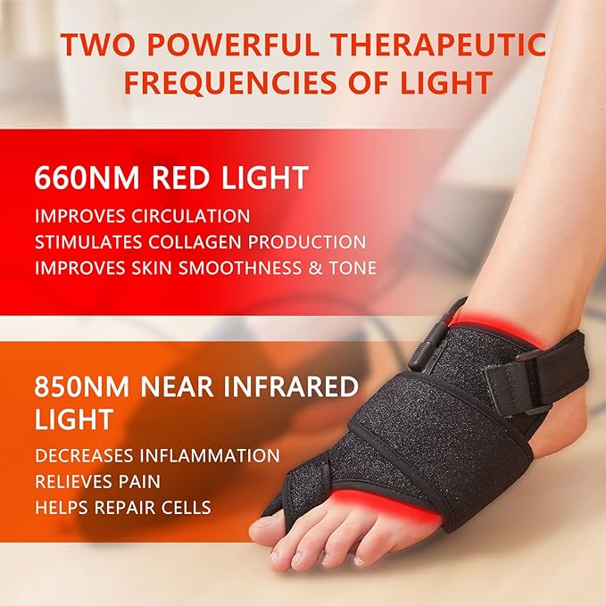 JOBYNA 2PCS in.frared L.Ight T.herapy Bunion Corrector for Women & Men, 660nm Red L.Ight & 850nm I.nfrared L.Ight Big Toe Straightener for Bunion P.a.i.n R.e.l.i.e.f, Adjustable Temperature & Time