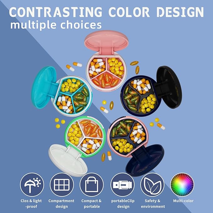 Serfeymi Small Pill Case for Purse, Unique Artistic Patterns Travel Pill Box with 4 Compartments, Portable Mini Pill Organizer for Pocket, Decorative Pill Container for Purse - White(Logo)