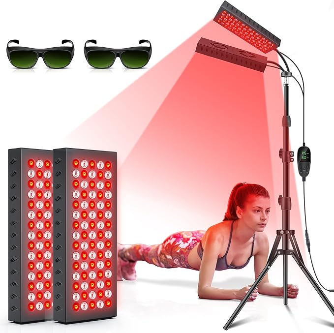 Red Light Therapy for Body, 55W Dual-Headed Infrared Light Therapy Lamp Device with Stand for Face 660nm Red Light & 850nm Near Infrared Light for Skin Joint Care, FSA or HSA Eligible