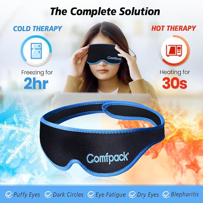 3D Gel Cooling Eye Mask for Women Men, Hot & Cold Therapy for Migraine, Sinus & Puffy Eyes, Complete Blackout Extra-Large Adjustable Strap for Relaxation, Travel, Screen Fatigue, Great Gift