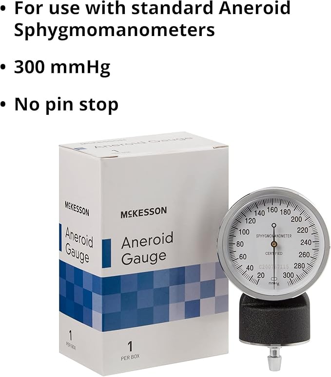McKesson Blood Pressure Gauge for Standard Aneroid Sphygmomanometers, 300mmHg, No-Pin Stop, 1 Count