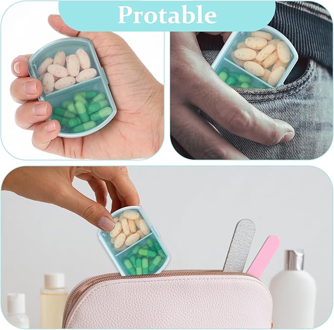 2Pcs Travel Pill Organizer Case, Portable Vitamin Medicine Holder, Daily Small Pill Container for Purse, Pocket Case for Cod Liver Oil, Supplements and Medication, Air Car Vacation Essentials