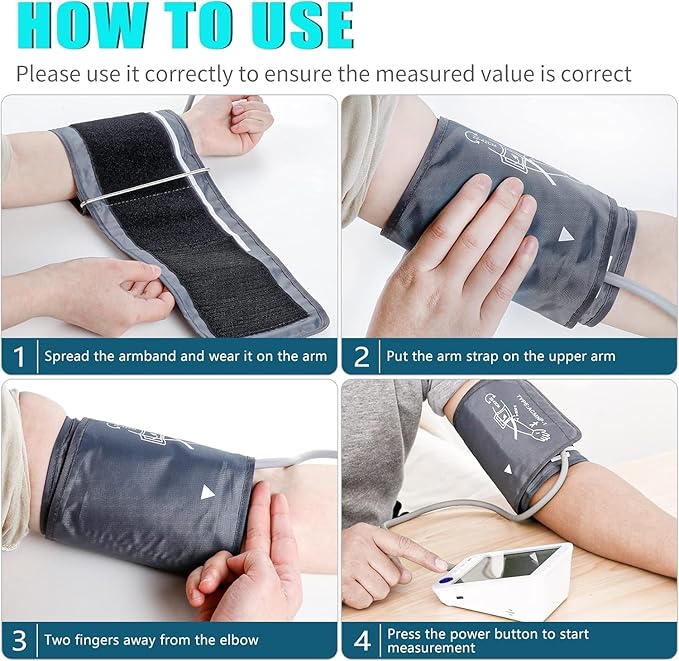 Blood Pressure Monitor Upper Arm Large LED Backlit Screen 1000 Sets Memory Automatic Digital BP Machine Adjustable BP Cuff 4 Batteries