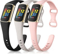 Maledan Slim Band Compatible with Fitbit Charge 5 Bands/Charge 6 Bands Women Men, Soft Silicone Adjustable Sport Band Wristbands for Fitbit Charge 5/Charge 6 Fitness Tracker, 3 Pack Black/Gray/Pink
