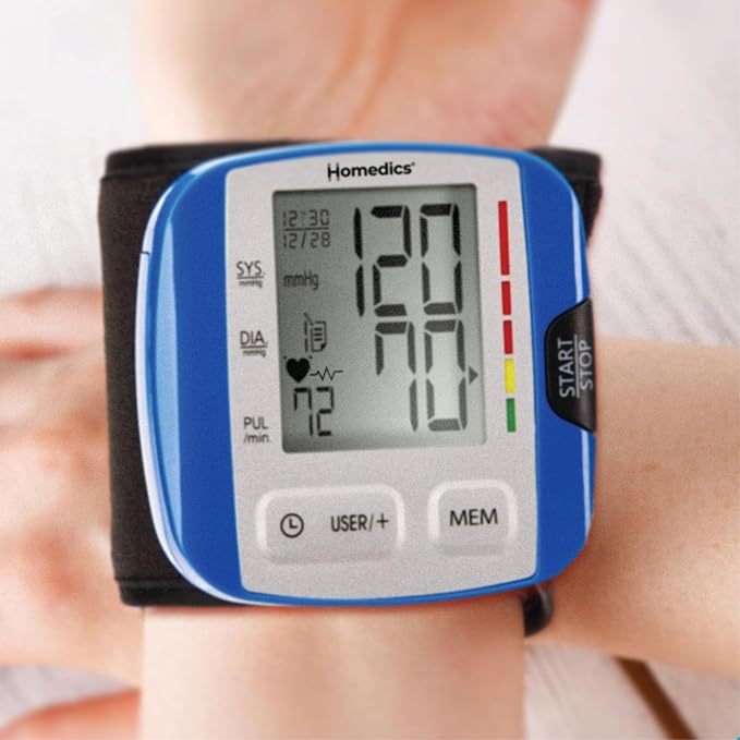 HoMedics Blood Pressure Monitor, Automatic Wrist Blood Pressure Machine with Easy One-Touch Operation, Stores up to 30 Readings for 2 Users, Attached Blood Pressure Cuff and Storage Case Included