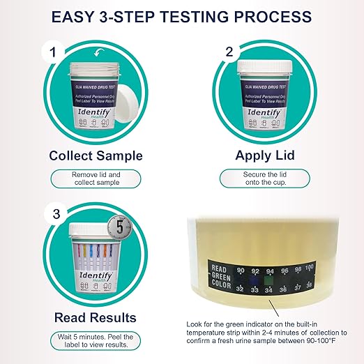Identify Health Drug Screen Test | 200 Pack | 12 Panel CLIA Waived Instant Urine Marijuana Drug Test Cup for AMP,BAR,BUP,BZO,COC,MDMA,MET,MTD,MOP|OPI,OXY,PCP,THC