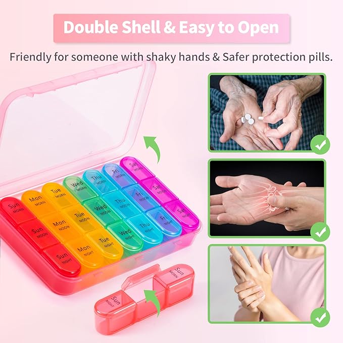 ASprink Pill Organizer 3 Times a Day - Weekly/Daily Pill Box 7 Day Medicine Organizer, Large Pill Case Pill Box 3 Times a Day, Travel Pill Organizer, to Hold Vitamins, Medicine