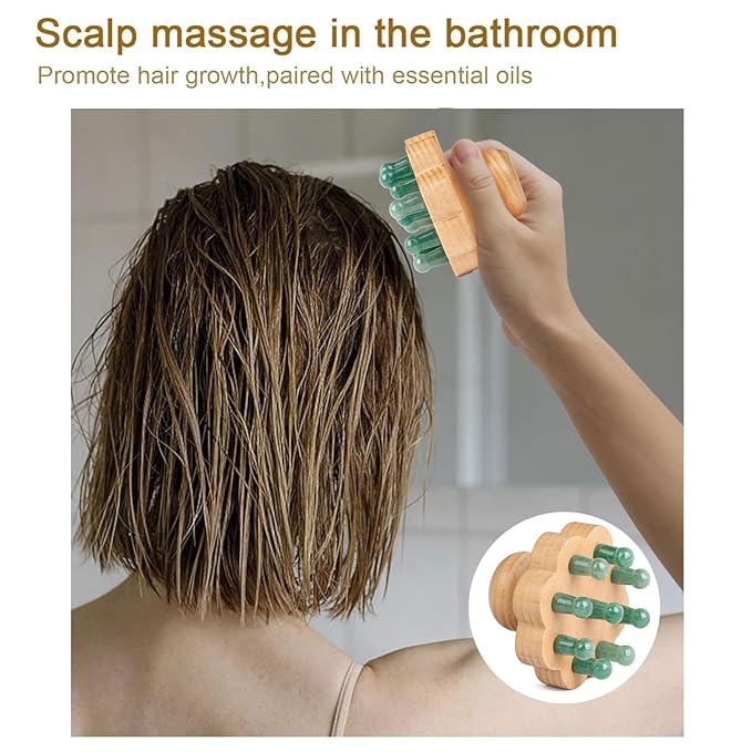 ideayard Scalp Massager, Head Scalp Massage Comb, Jade-Wooden Comb for Head Stress Relax, Massage Tool for Relieve Headaches