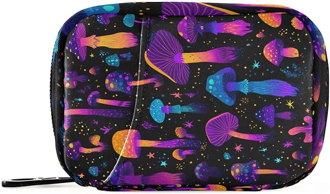 Pill Organizer Box Case Weekly Travel Pill Container Cute Pill Holder 7Day Vitamin Organizer Pill Dispenser Sorter Planner Storage Small Compact Neon-Colored Mushrooms Stars and Dots29