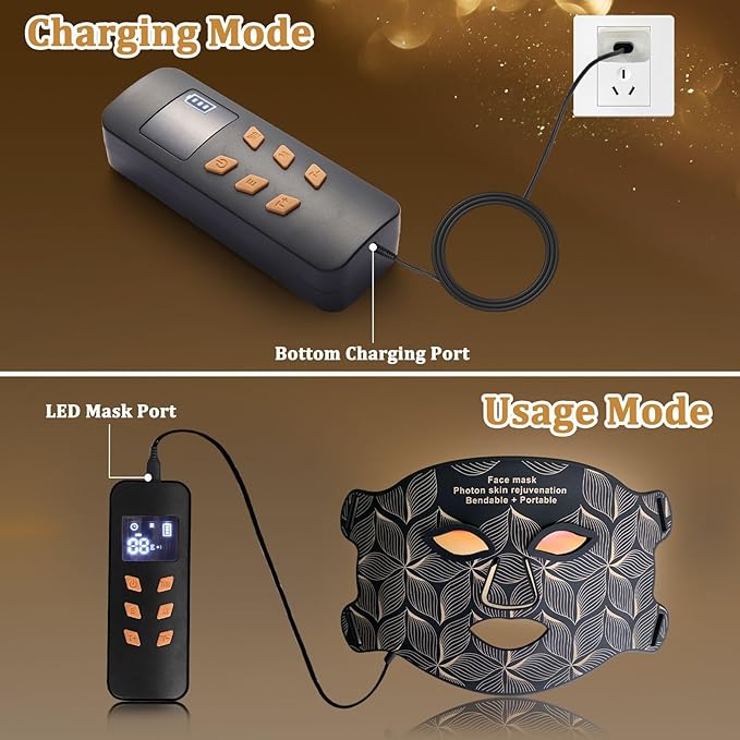 Red Light Therapy for Face, 8 Colors LED Face Mask Light Therapy with 850NM Near-infrared, Portable Rechargeable Red Light Therapy Mask Skin Care Device at Home and Travel for Anti-Aging, Black