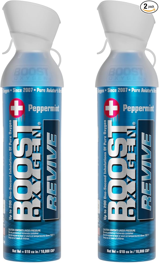 Boost Oxygen Large Revive Peppermint Aroma 10L Canister | Respiratory Support for Aerobic Recovery, Altitude, Performance & Health (2 Pack)
