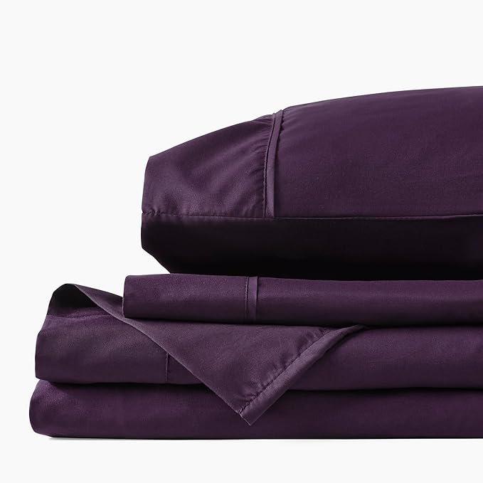 PeachSkinSheets Cooling Bed Sheets for Hot Sleepers - Ultra-Soft Breathable Luxury Microfiber Sheet Set, Moisture-Wicking, Deep Pocket, Oeko-TEX® (Twin Size, Eggplant)