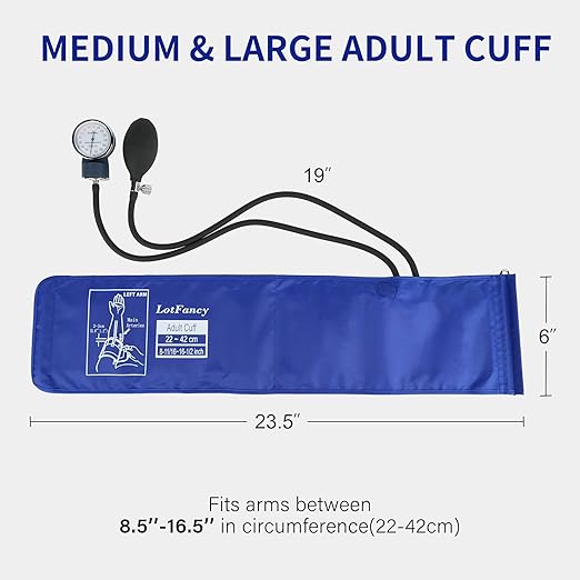 LotFancy Professional Manual Blood Pressure Cuff with D-ring, Standard Adult Sphygmomanometer Cuff 8.5"-16.5", Calibrated BP Cuff Manual with Carrying Case for Daily Home Check, Nursing Students, Blue