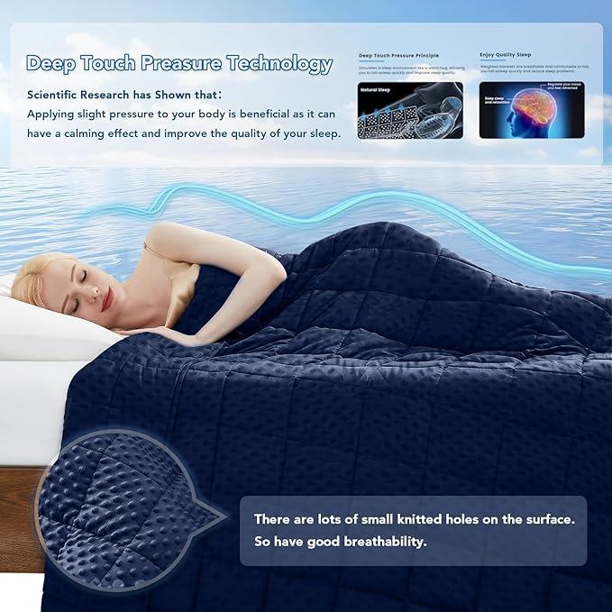 Topcee Weighted Blanket for Adults (15lbs 48"x72"), Minky Dots Heavy Blanket for 140-160lbs Sleeping, Soft, Cozy and Cooling Weighted Throw Blankets, Machine Washable, Blue